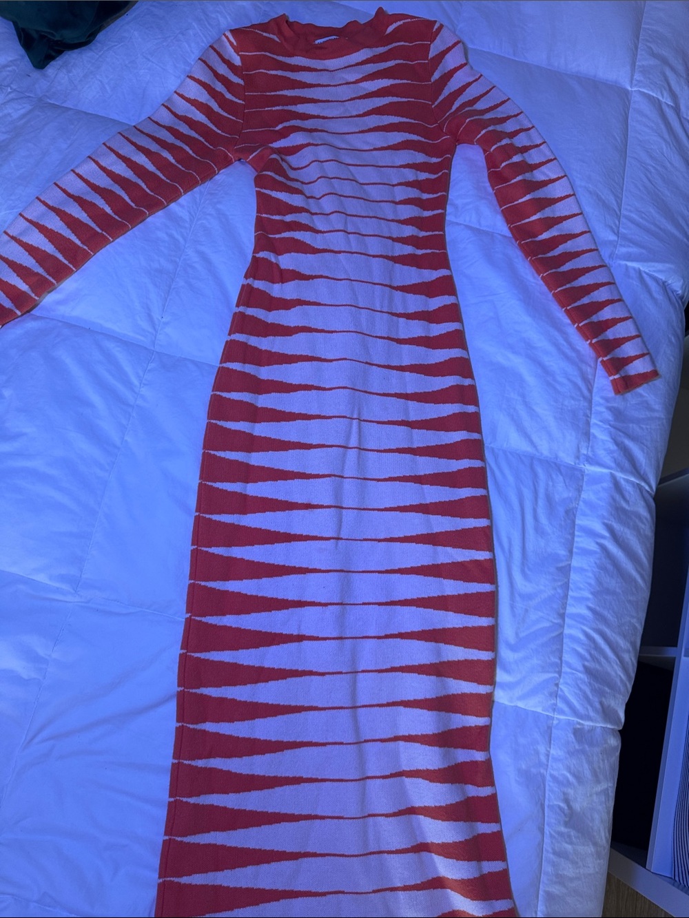 Fashion Nova Red and Cream Striped Long Sleeve Maxi Dress
